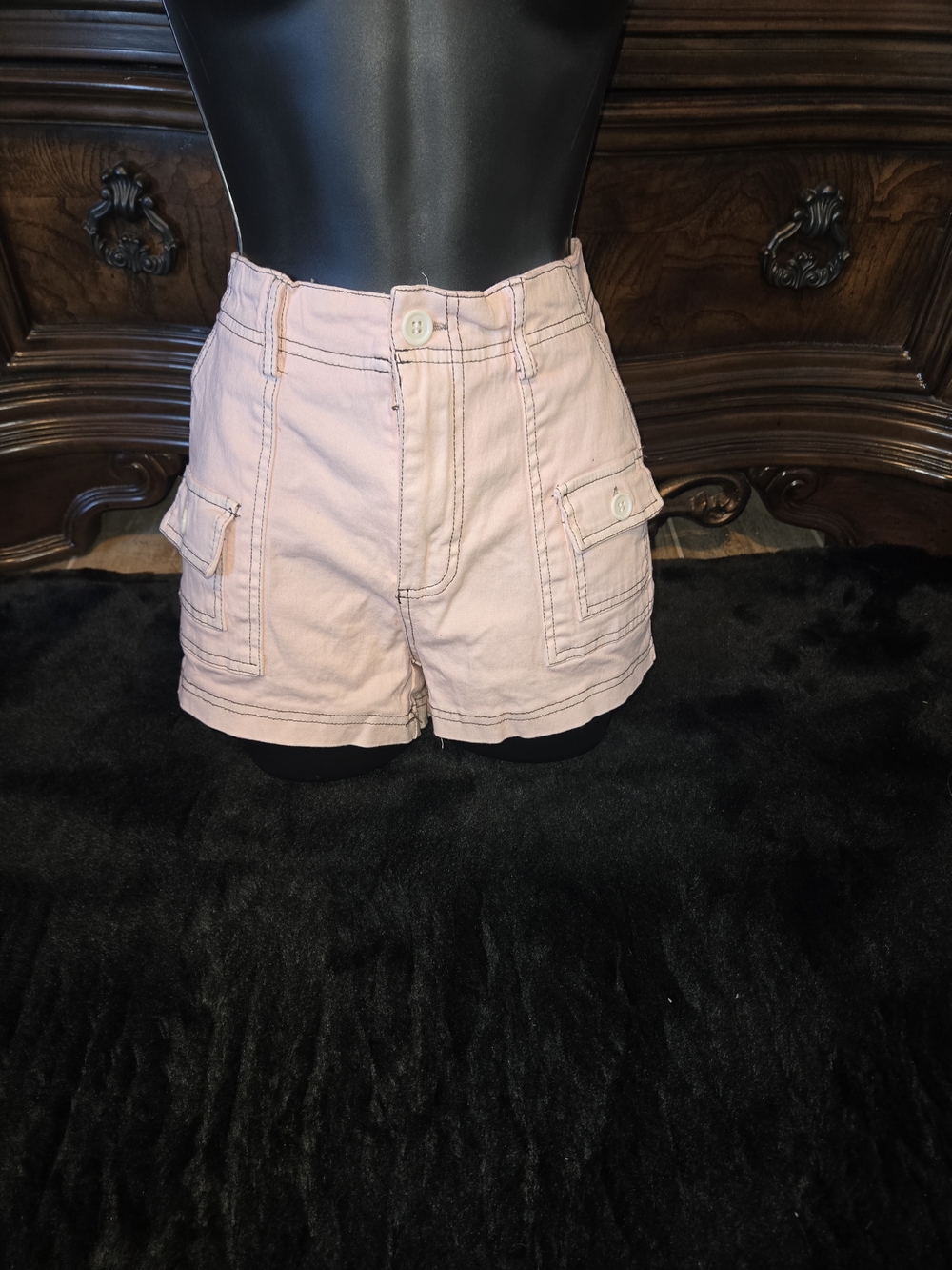 Harper Juniors S Pink Cargo Shorts High Waist Contrast Stitch Y2K Summer